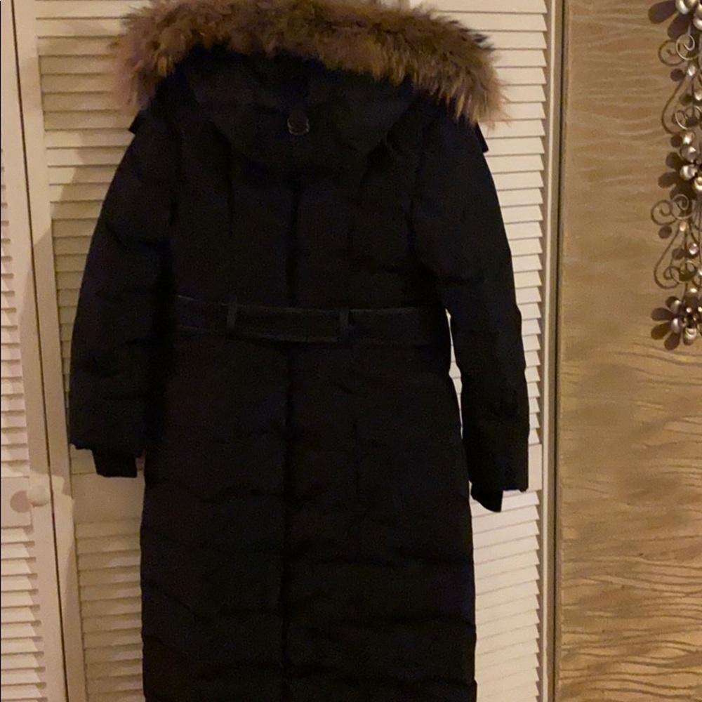 Maxi length down coat with removable natural fur